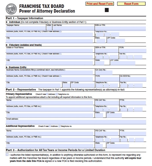Free California Franchise Tax Board POA Form Template