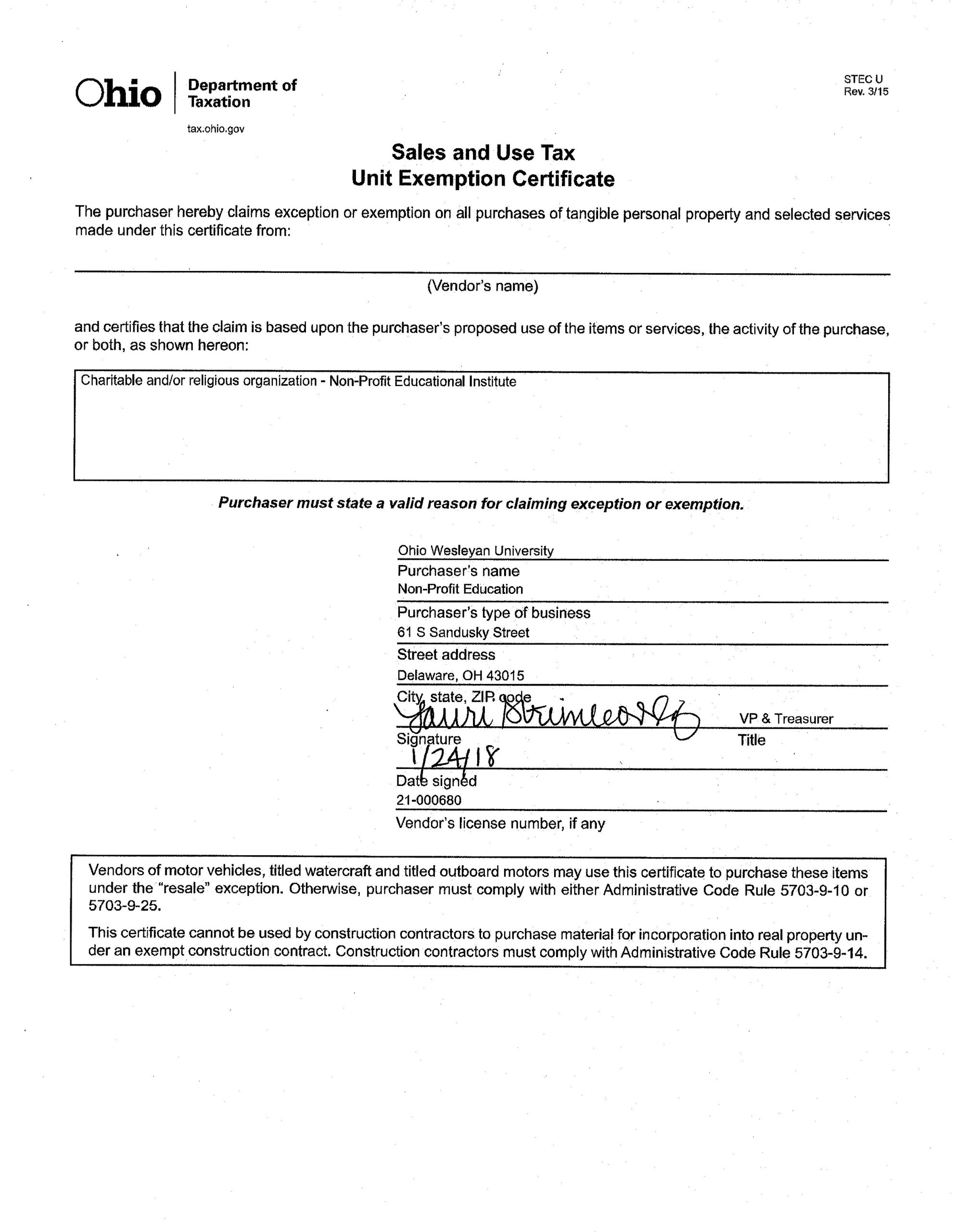 Free Fillable Ohio Tax Exempt Form Printable Forms Free Online
