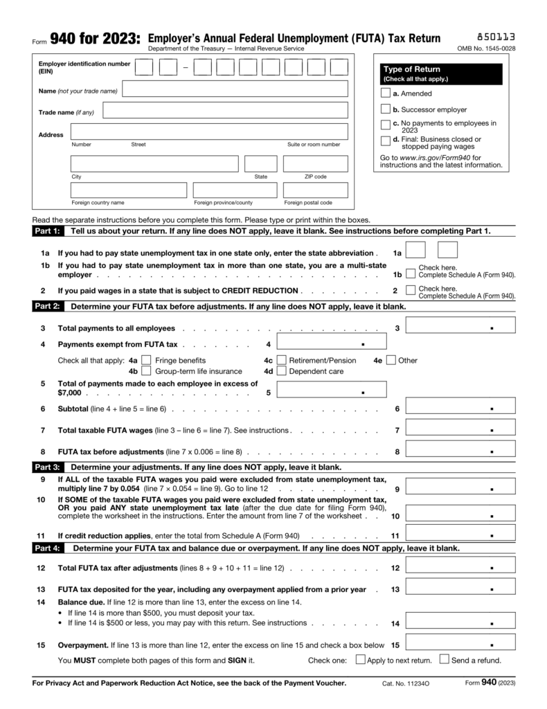 Free IRS Form 940 Employer s Annual FUTA Tax Return Download PDF