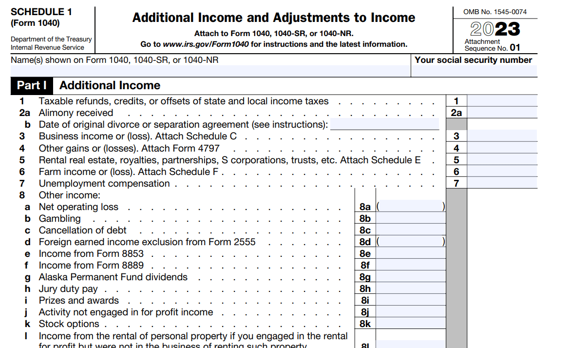 Guide To Schedule 1 Tax Form Form 1040 For Tax Year 2024