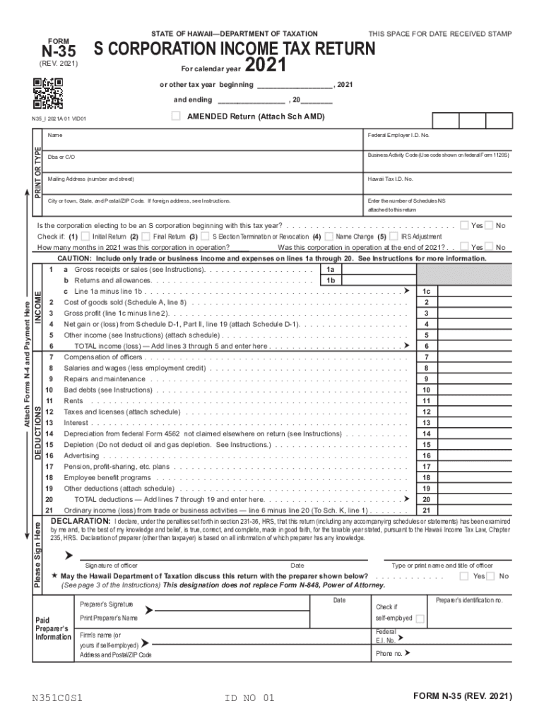 Hawaii Tax N 35 2021 2025 Form Fill Out And Sign Printable PDF