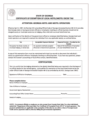Hotel Tax Exempt Form Fill And Sign Printable Template Online