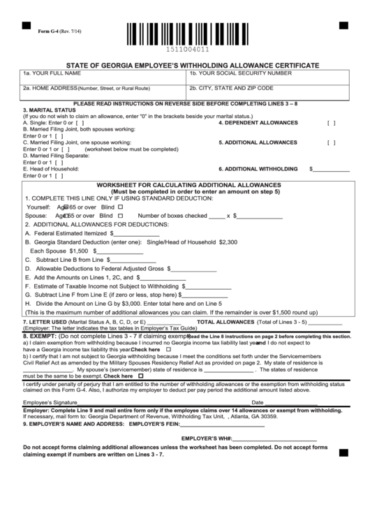 How To Fill Out State Of Georgia Employee S Withholding Allowance