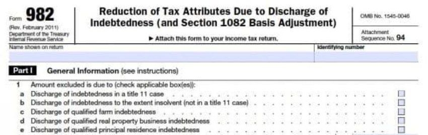 How To Use IRS Form 982 And 1099 C Cancellation Of Debt