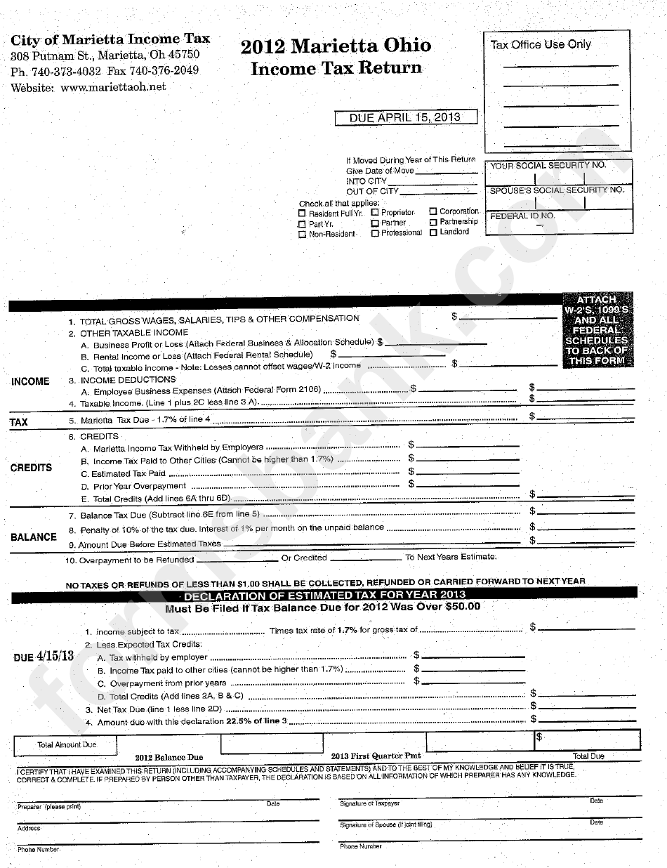 Income Tax Return Form State Of Ohio Printable Pdf Download