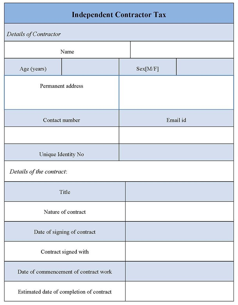 Independent Contractor Tax Form Editable PDF Forms