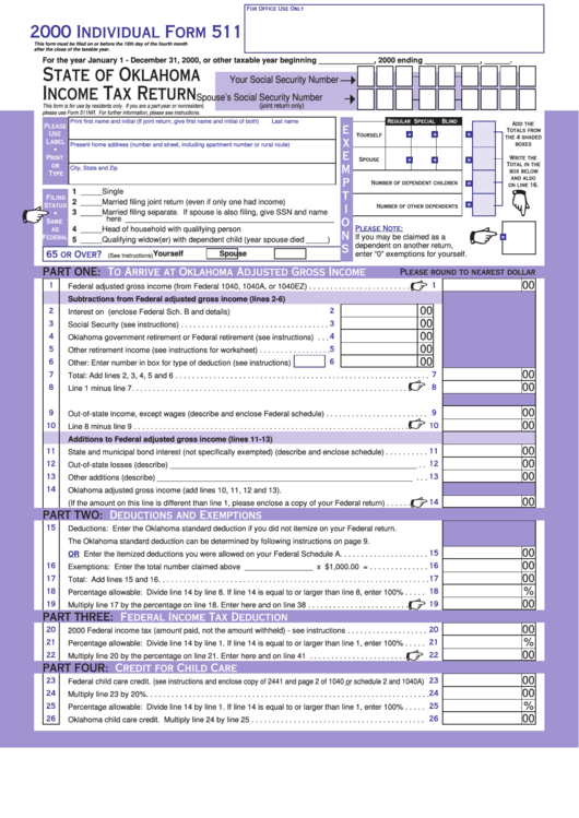 Individual Form 511 State Of Oklahoma Income Tax Return 2000 