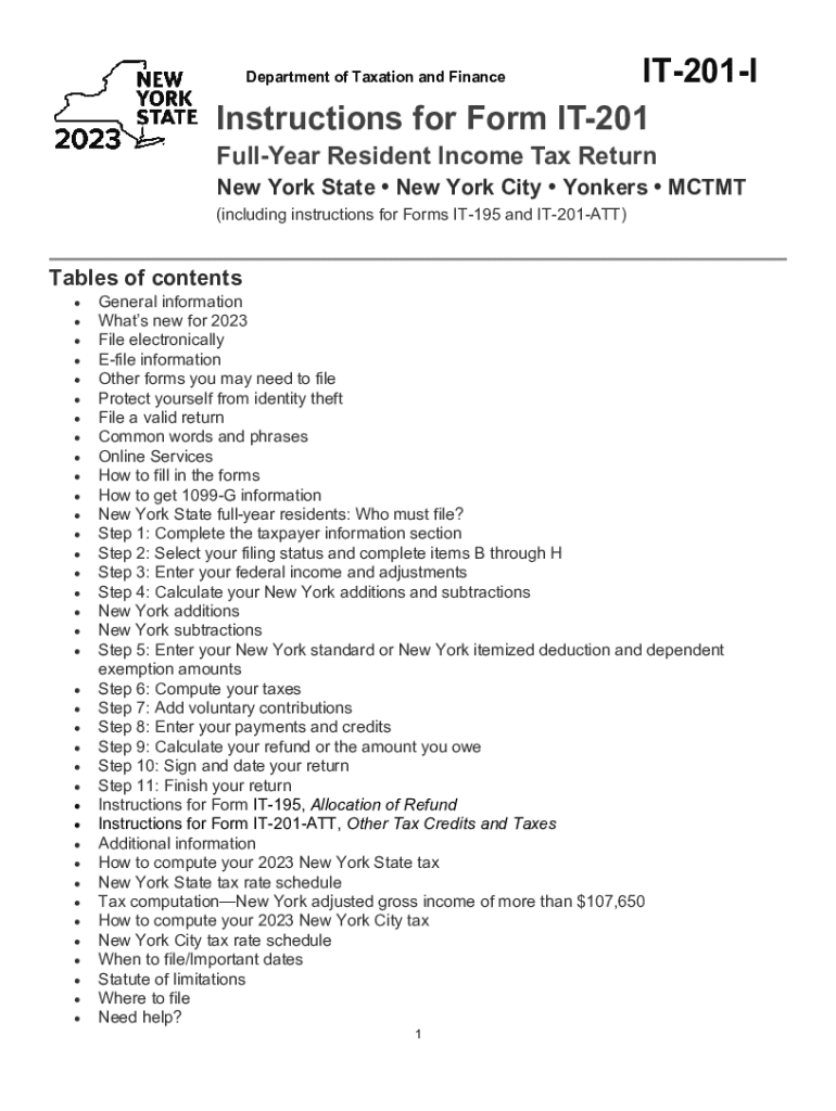 Instructions For Form IT 201 Full Year Resident Income Tax Return New