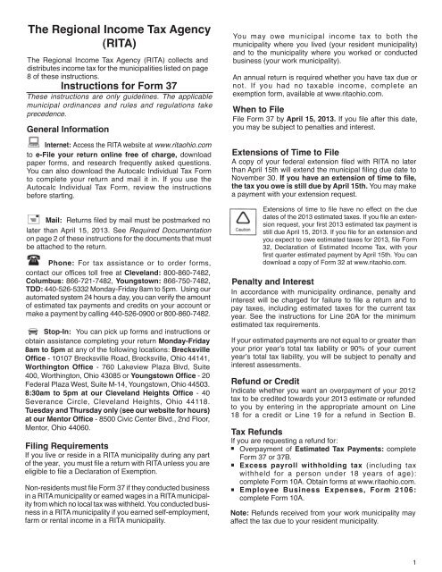 Instructions Form 37 The Regional Income Tax Agency