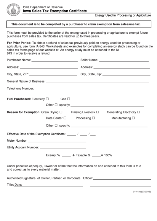 Iowa Sales Tax Exemption Form 2023 Printable Forms Free Online