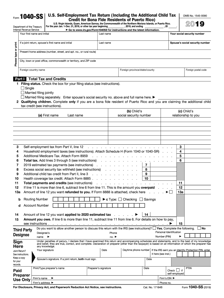 IRS 1040 SS 2019 Fill Out Tax Template Online US Legal Forms