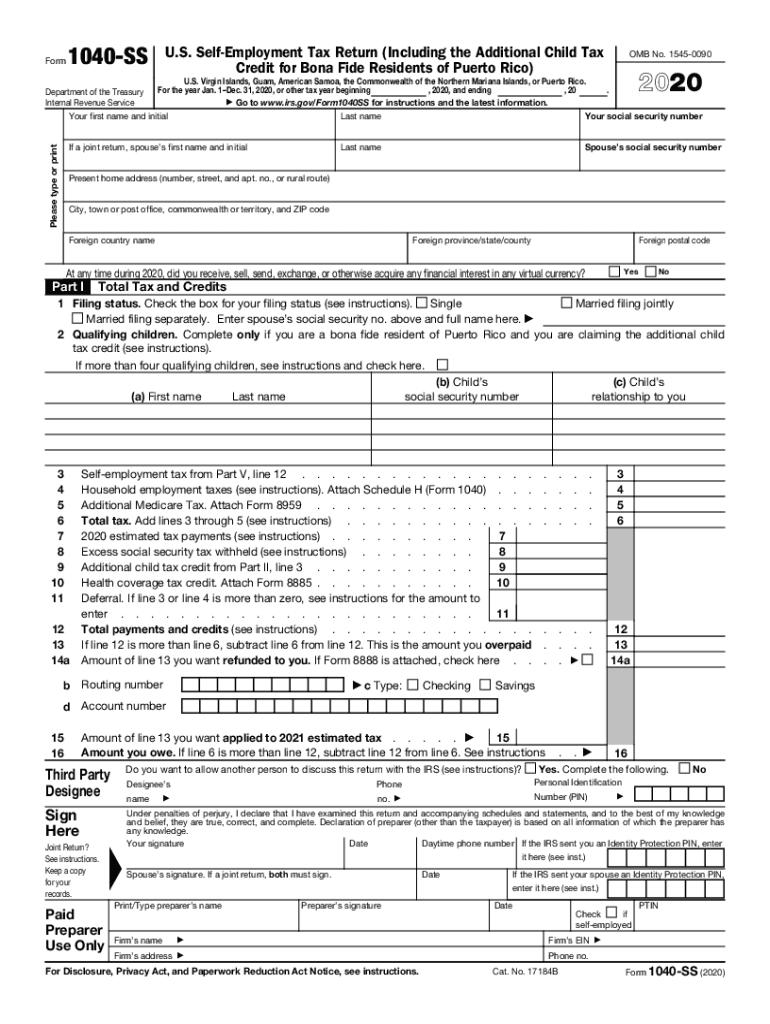IRS 1040 SS 2020 Fill Out Tax Template Online US Legal Forms