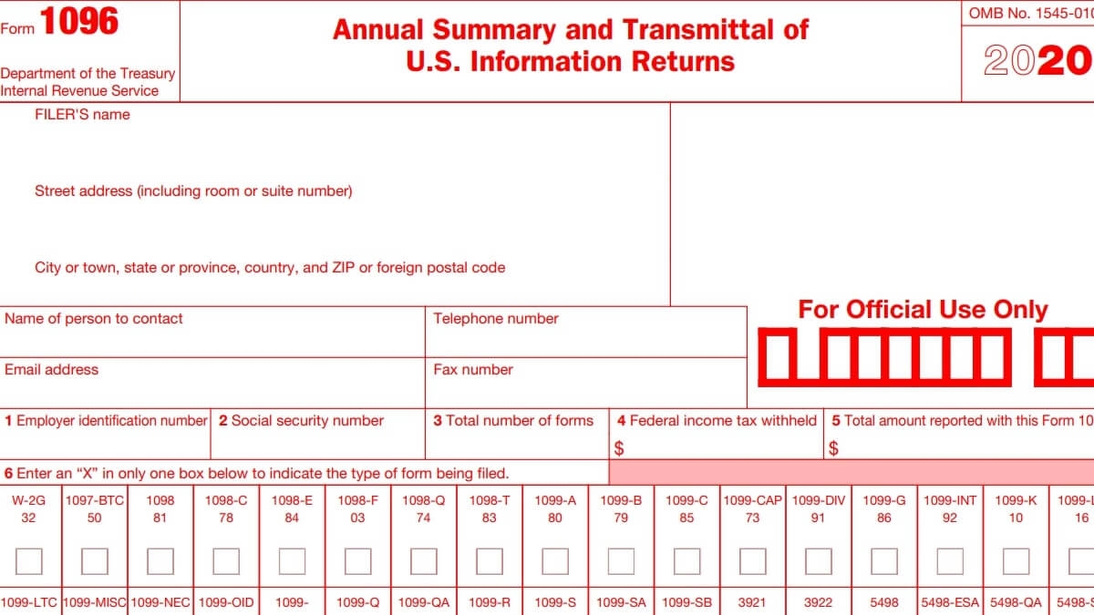 Irs 1096 Printable Form Printable Forms Free Online