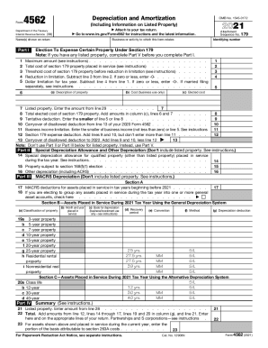 IRS 4562 2021 2025 Fill And Sign Printable Template Online