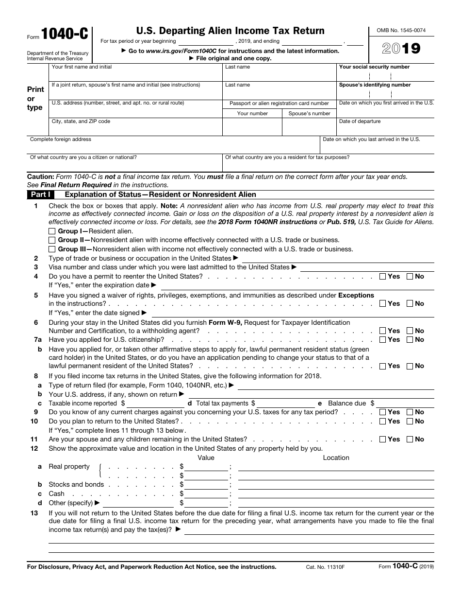 IRS Form 1040 C 2019 Fill Out Sign Online And Download Fillable 