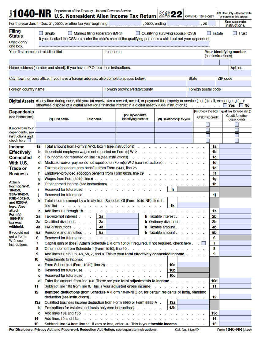 IRS Form 1040 NR Forms Docs 2023