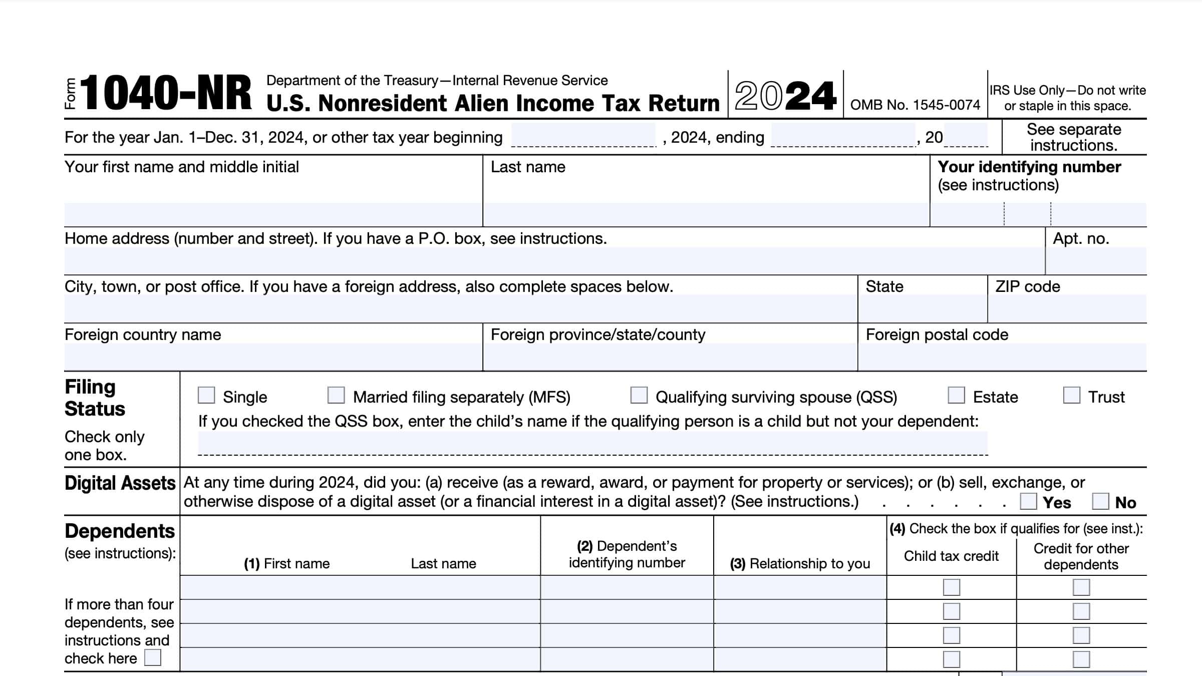 IRS Form 1040 NR Instructions Nonresident Alien Tax Return