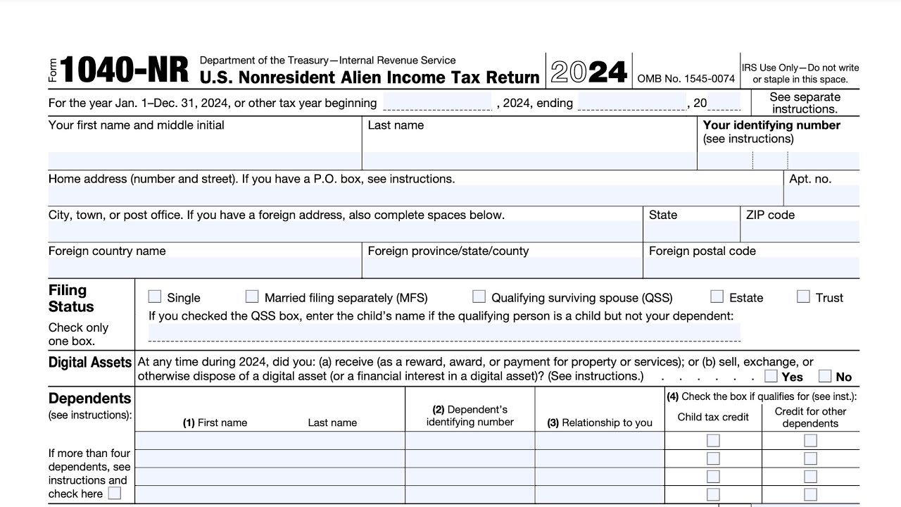 IRS Form 1040 NR Walkthrough U S Nonresident Alien Income Tax Return