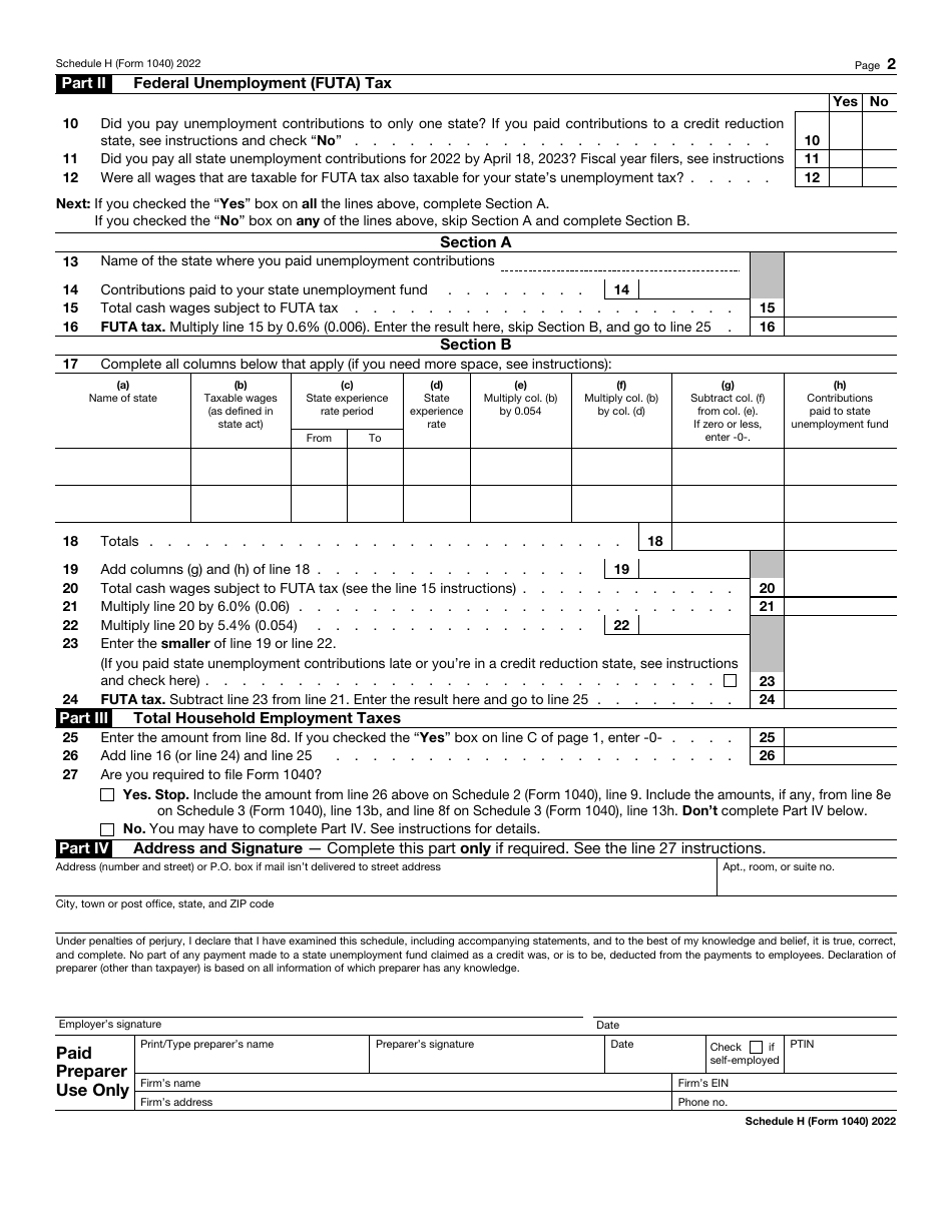 IRS Form 1040 Schedule H Download Fillable PDF Or Fill Online Household