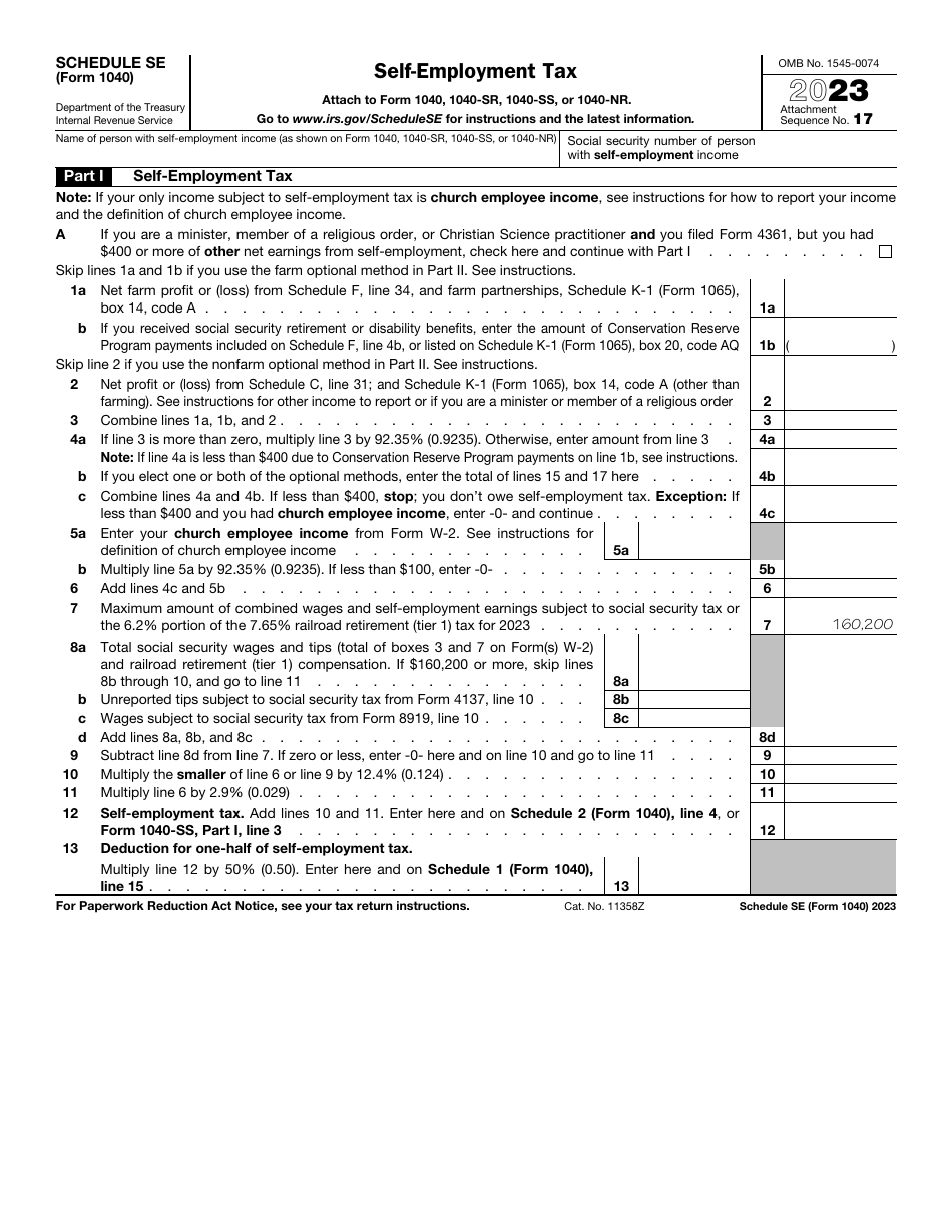 IRS Form 1040 Schedule SE Download Fillable PDF Or Fill Online Self 