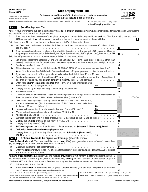 IRS Form 1040 Schedule SE Download Fillable PDF Or Fill Online Self 