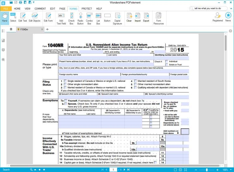 IRS Form 1040NR Read The Filling Instructions Before Filing It