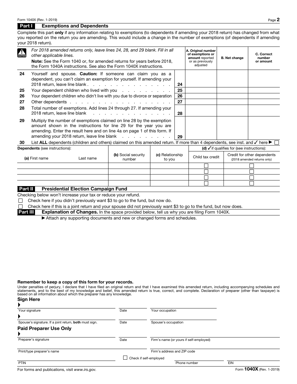 IRS Form 1040X Download Fillable PDF Or Fill Online Amended U S 