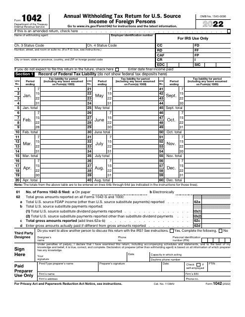 IRS Form 1042 Download Fillable PDF Or Fill Online Annual Withholding 