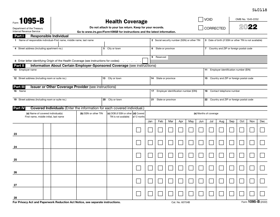 IRS Form 1095 B Download Fillable PDF Or Fill Online Health Coverage
