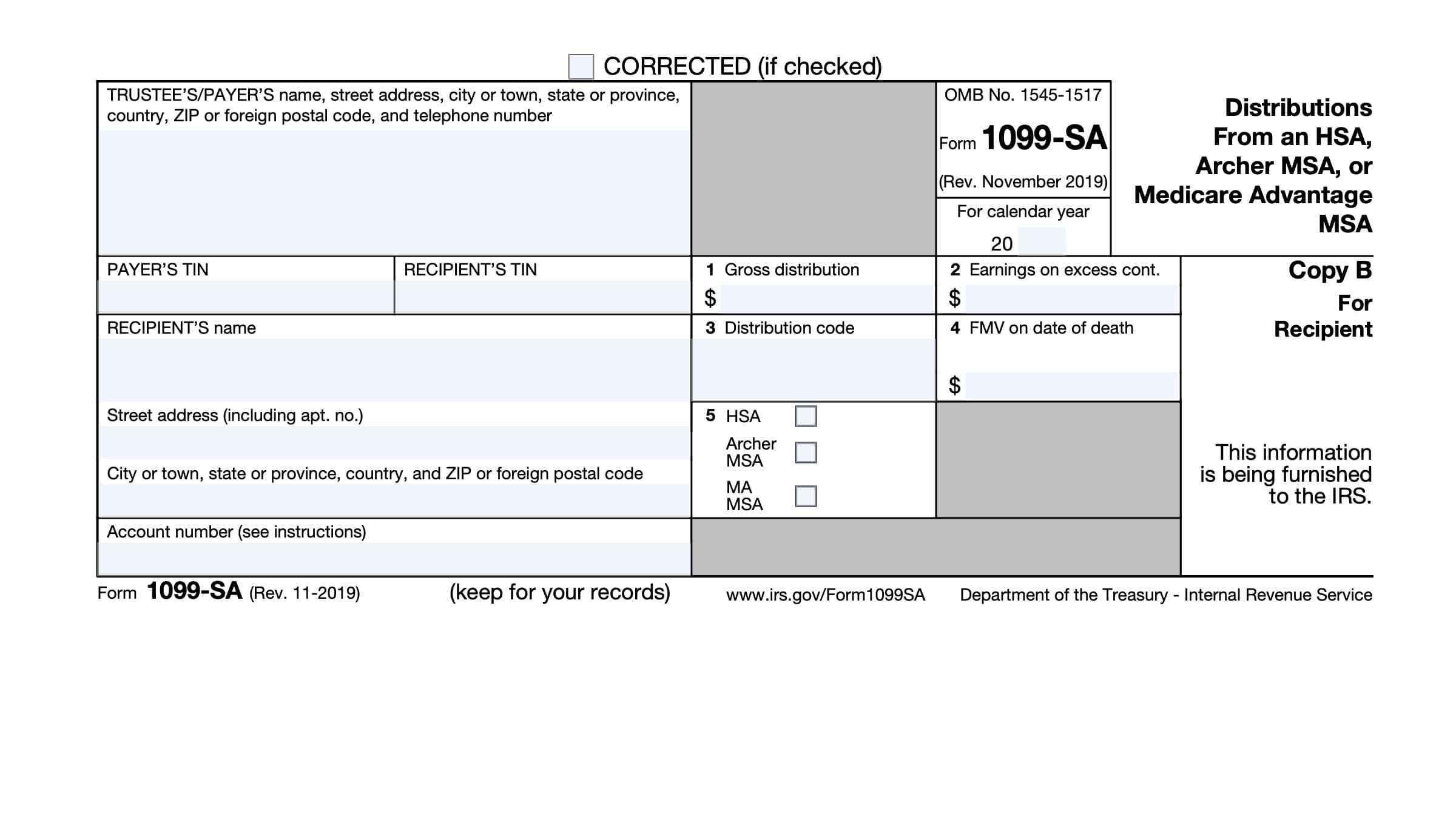 IRS Form 1099 SA Instructions HSA And MSA Distributions