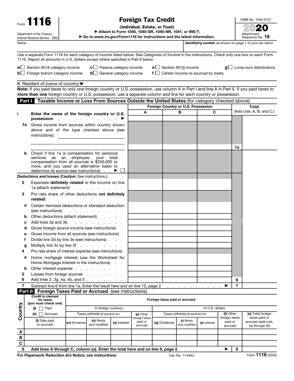 IRS Form 1116 Download Fillable PDF Or Fill Online Foreign Tax Credit 