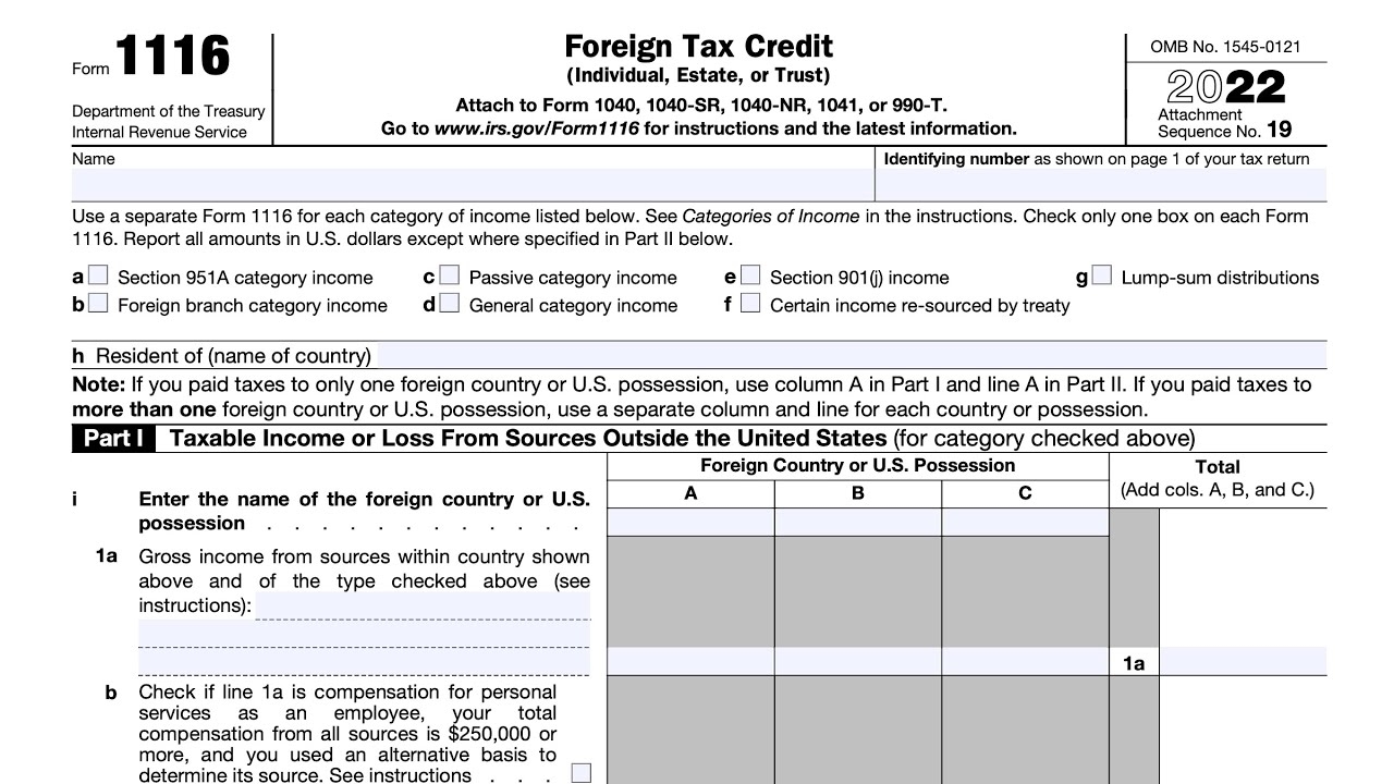 IRS Form 1116 Walkthrough Foreign Tax Credit YouTube