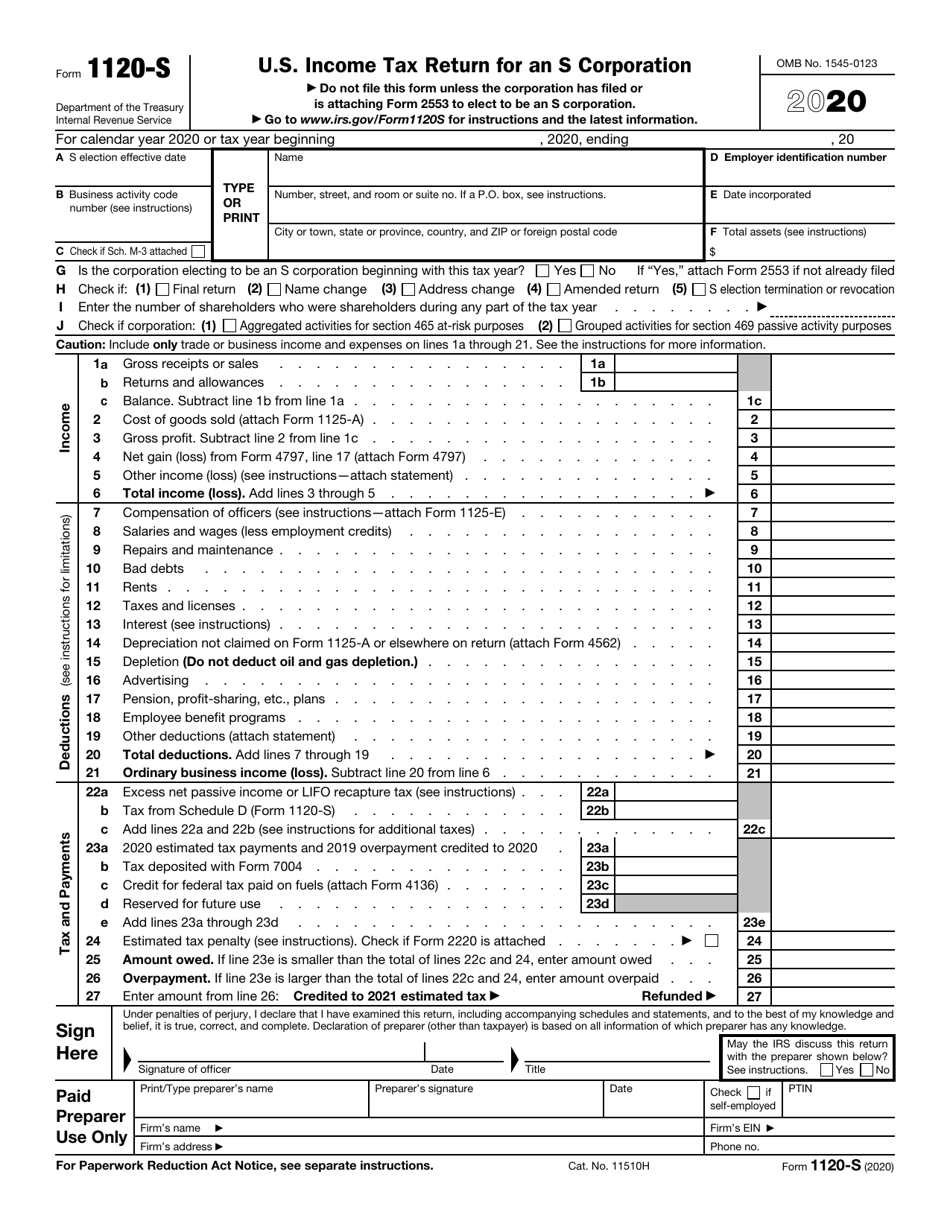 IRS Form 1120 S Download Fillable PDF Or Fill Online U S Income Tax