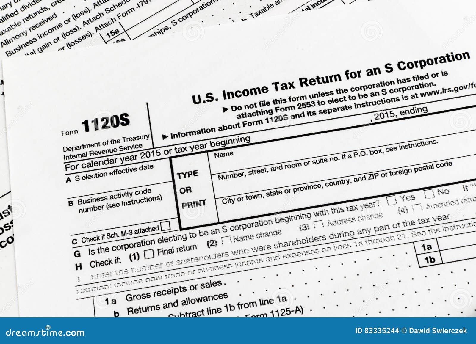 IRS Form 1120S Small Corporation Income Tax Return Editorial Stock 