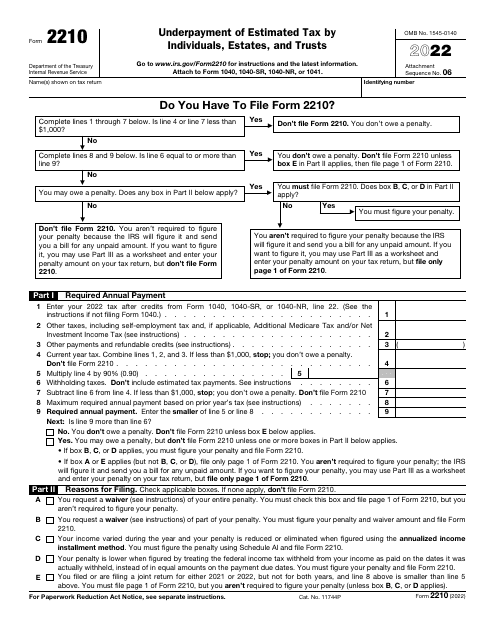 IRS Form 2210 Download Fillable PDF Or Fill Online Underpayment Of 