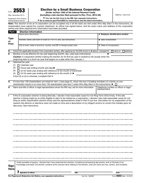 IRS Form 2553 Fill Out Sign Online And Download Fillable PDF 