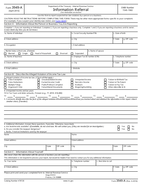 IRS Form 3949 A Fill Out Sign Online And Download Fillable PDF 