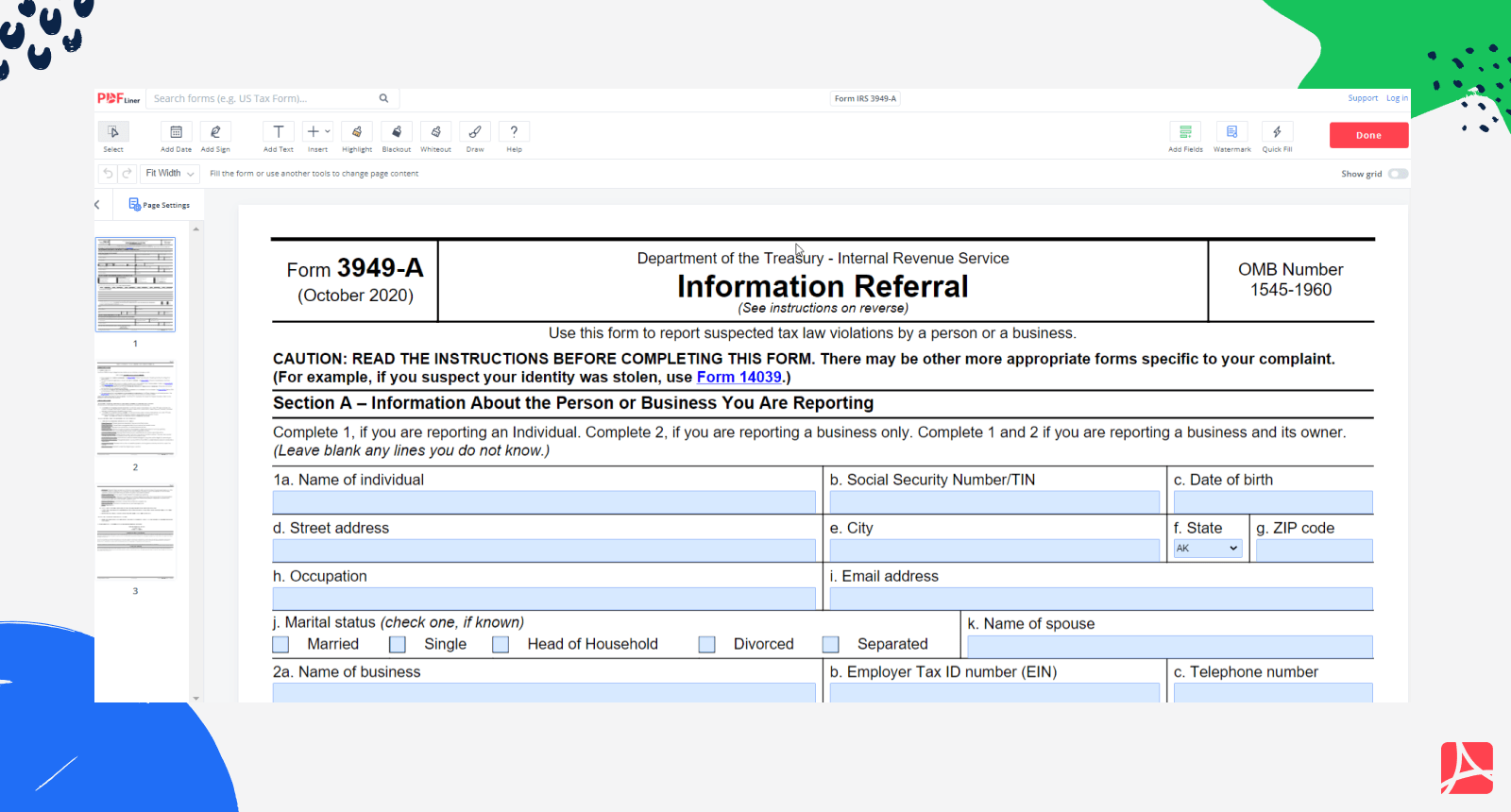 IRS Form 3949 A Fillable Blank Sign Forms Online PDFliner