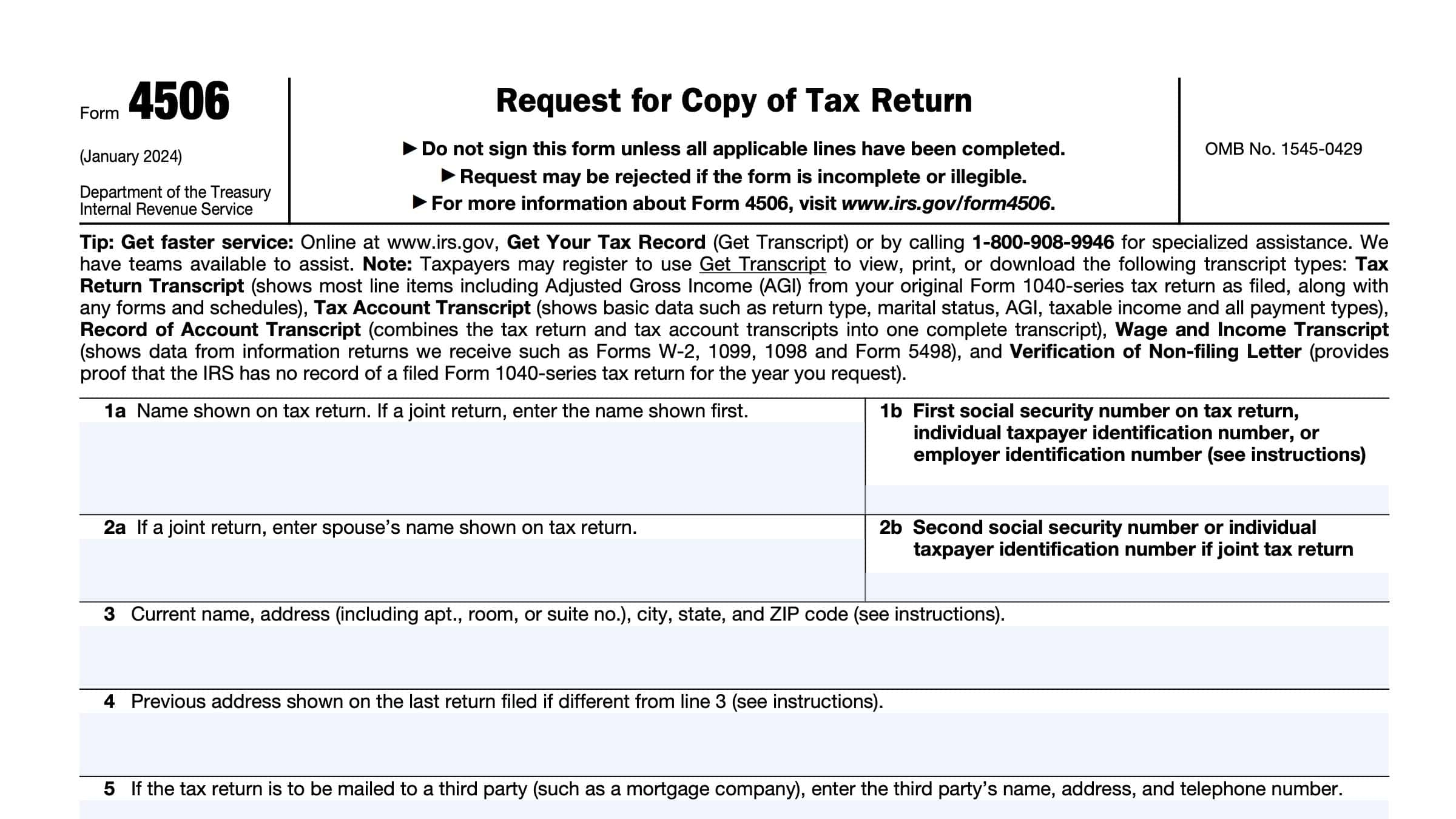 IRS Form 4506 Instructions Request For Copy Of Tax Return