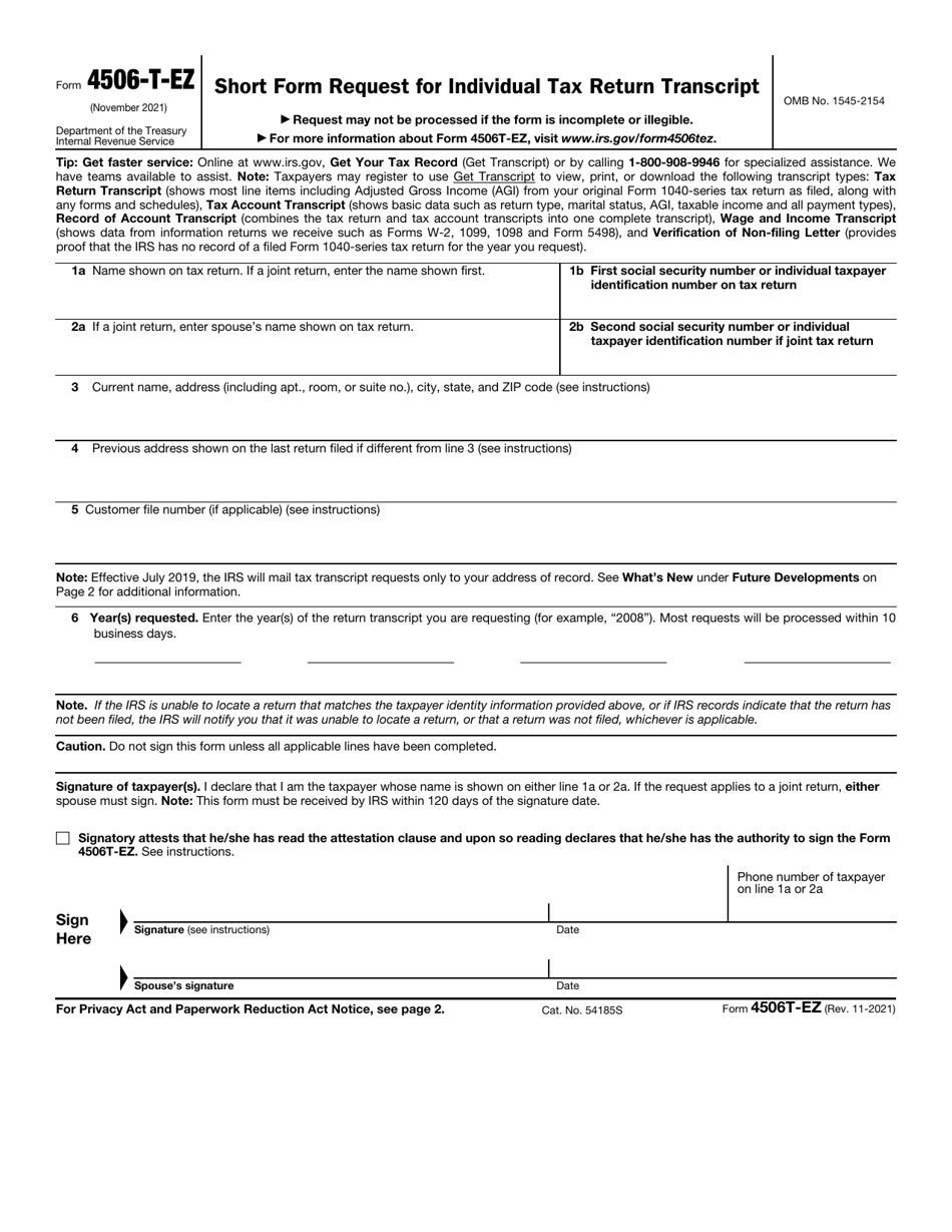 IRS Form 4506 T EZ Fill Out Sign Online And Download Fillable PDF IRS Form 4506 T EZ Fill Out Sign Online And Download Fillable PDF