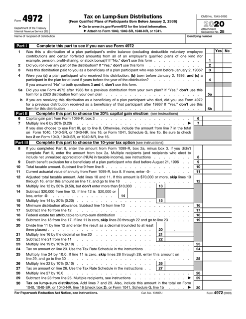 IRS Form 4972 Download Fillable PDF Or Fill Online Tax On Lump Sum 