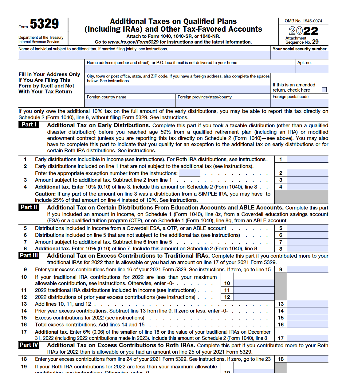 IRS Form 5329 Additional Taxes On Qualified Plans Forms Docs 2023
