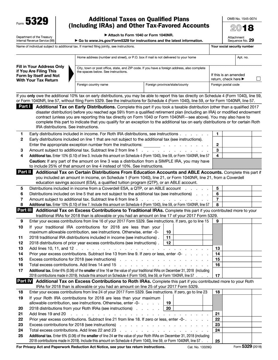 Irs Form 5329 Fillable Printable Forms Free Online
