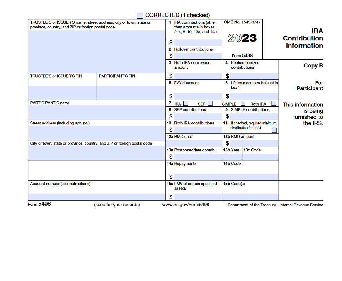 IRS Form 5498 IRA Contribution Information Forms Docs 2023
