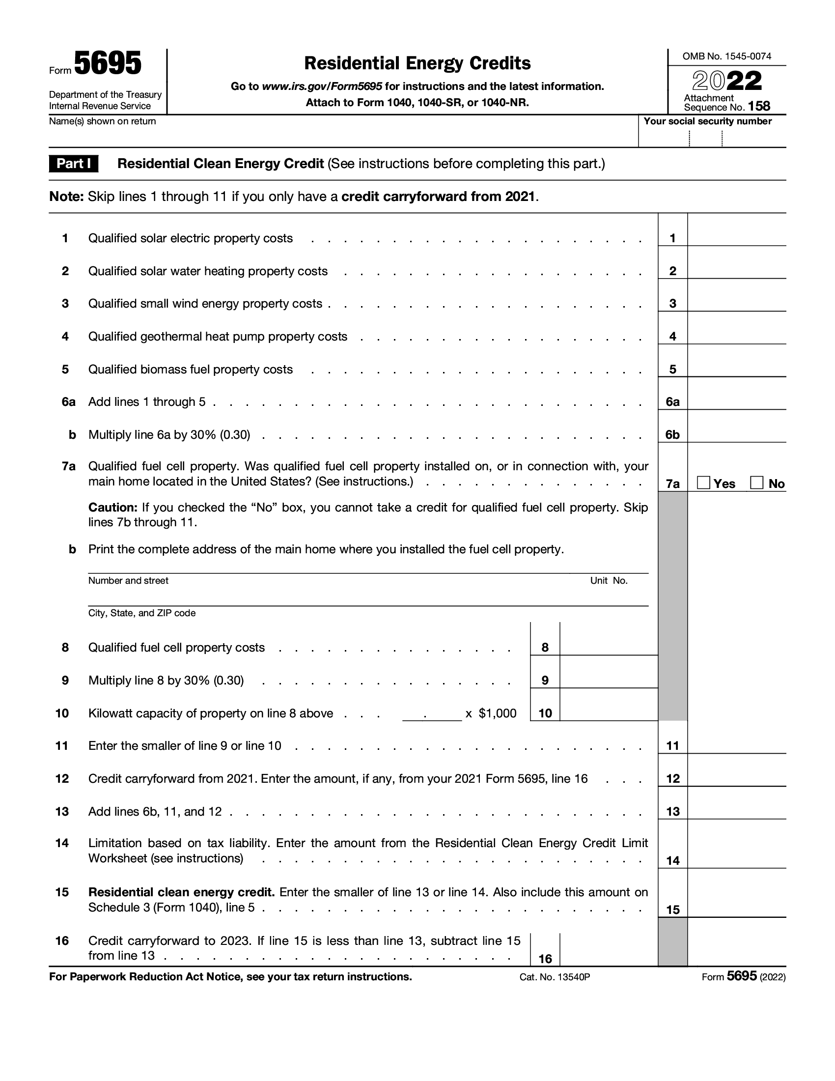 IRS Form 5695 Residential Energy Credits Forms Docs 2023
