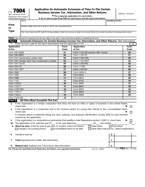 IRS Form 7004 Fill Out Sign Online And Download Fillable PDF 