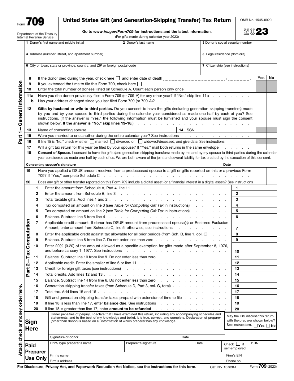 IRS Form 709 Download Fillable PDF Or Fill Online United States Gift 