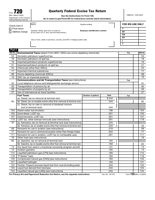 IRS Form 720 Download Fillable PDF Or Fill Online Quarterly Federal
