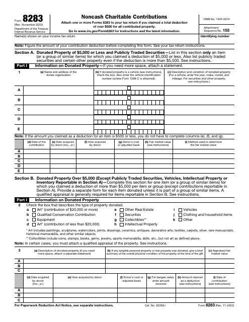 IRS Form 8283 Download Fillable PDF Or Fill Online Noncash Charitable 
