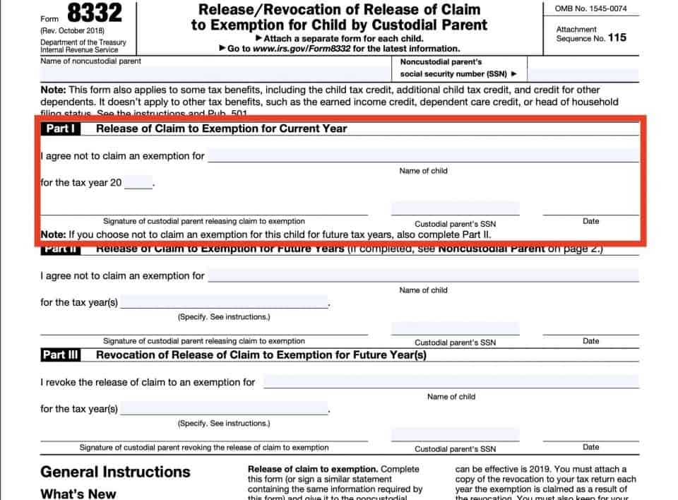 IRS Form 8332 Instructions Release Of Child Exemption